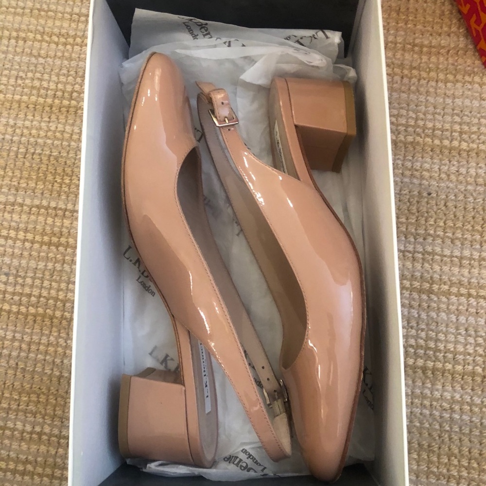 LK Bennett Nude Patent Leather Block Heel Shoes